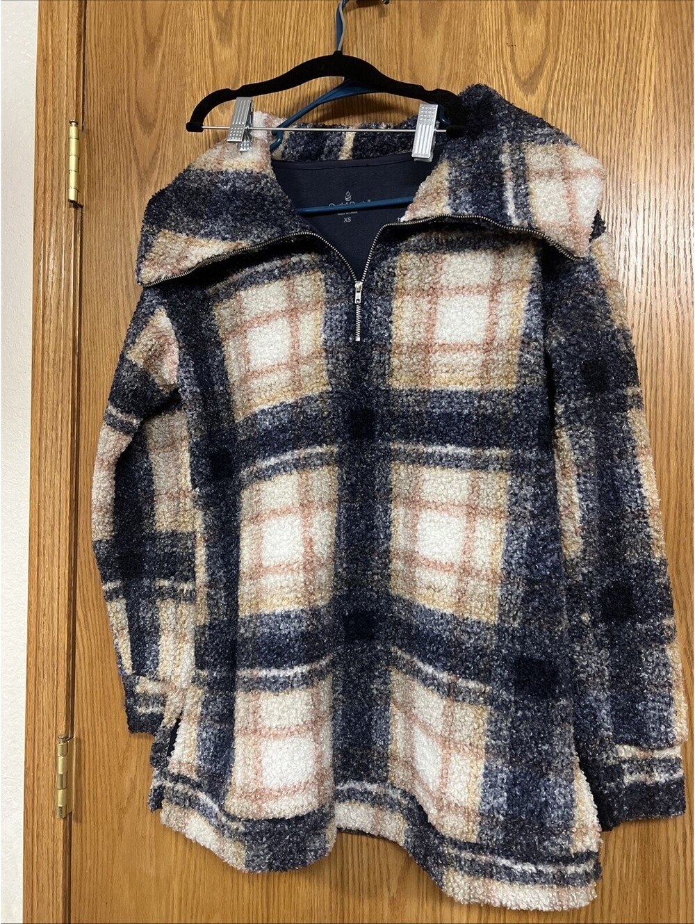 Cuddl Duds Curly Sherpa 1/2 Zip Pullover Grey Check XS But Fits Small